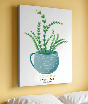 Ilustración de una planta verde en una taza decorativa azul
