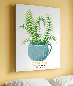 Illustration of a Plant in a Decorative Blue Pot with Green Leaves