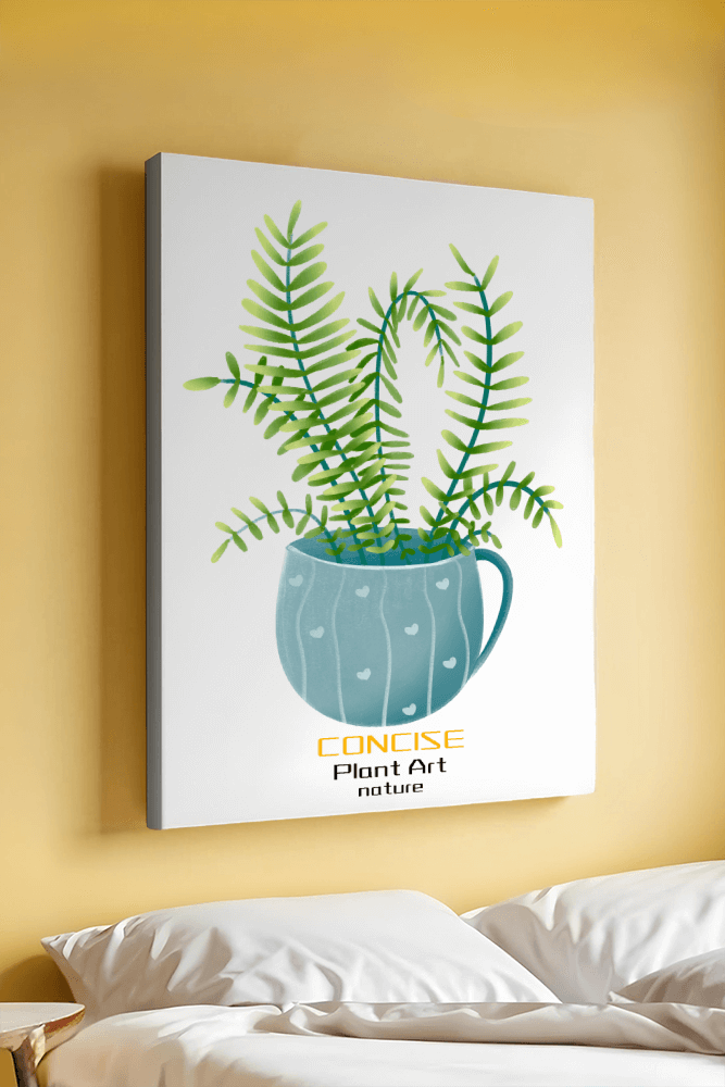 Illustration of a Plant in a Decorative Blue Pot with Green Leaves