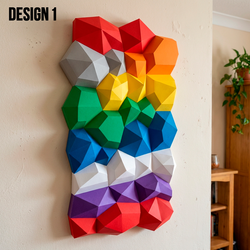 Modern 3D Papercraft Wall Panel - Geometric Low Poly Art Decor - Large DIY Sculpture for Living Room & Office (53cm) - Mi tienda