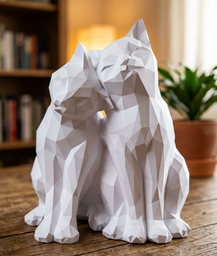 Figura constructor gatos poligonales de papel, manualidad 3D para montar 35x29x26 — PaperCraft DIY, figura de cartón para decoración del hogar