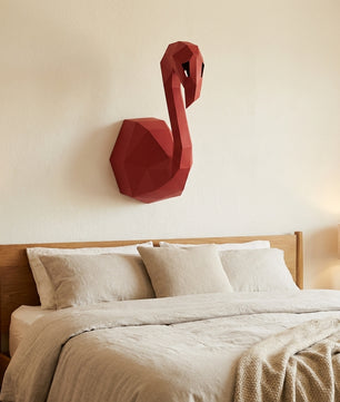 3D Wall Flamingo Papercraft wall flamingo papercraft kit! Polygonal paper art, 37x35x19 cm. Unique DIY wall decor - Mi tienda