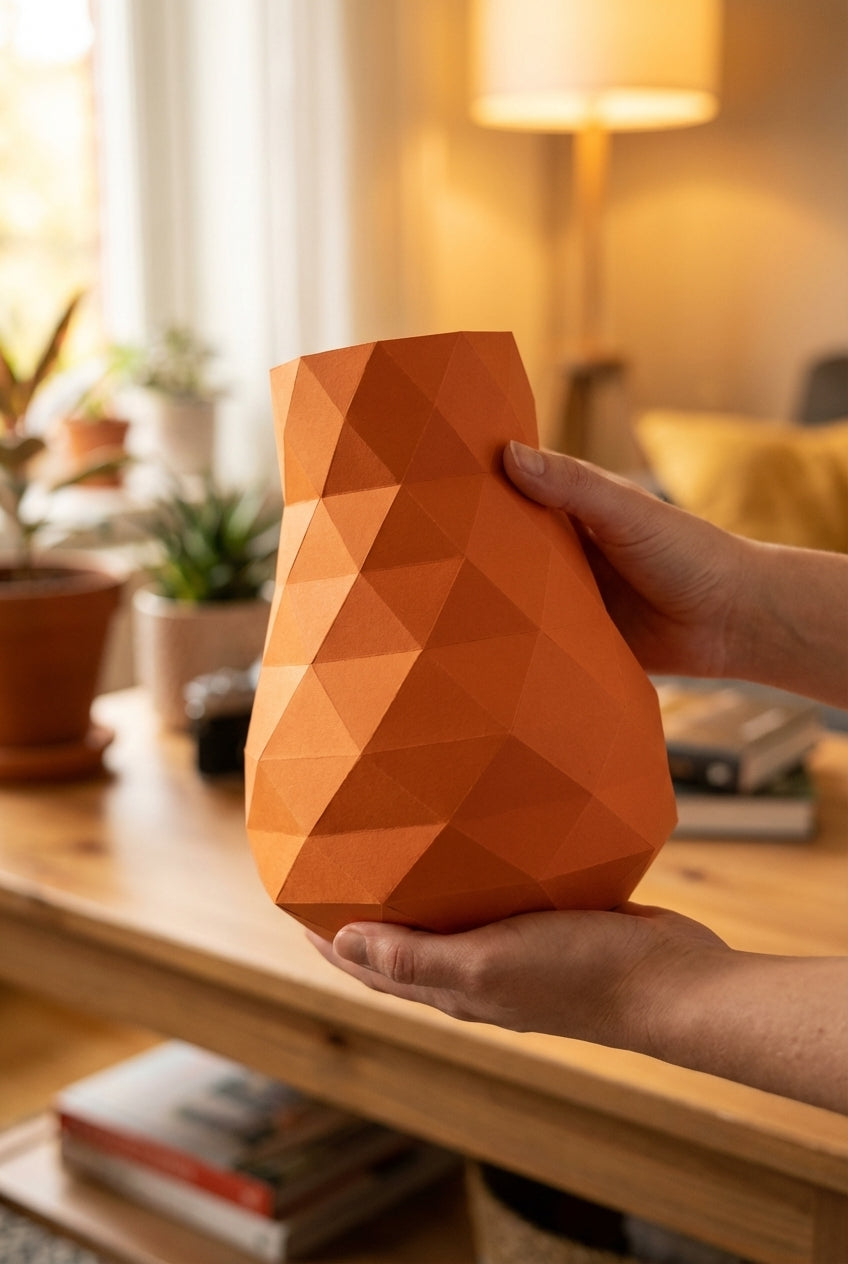 Jarrón de papel decorativo 3D 21 x 16 x 17 – recipiente poligonal para ensamblar, manualidad DIY, papel de 180 g, decoración moderna para el hogar