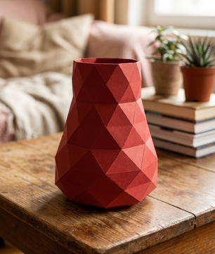 Jarrón de papel decorativo 3D 21 x 16 x 17 – recipiente poligonal para ensamblar, manualidad DIY, papel de 180 g, decoración moderna para el hogar