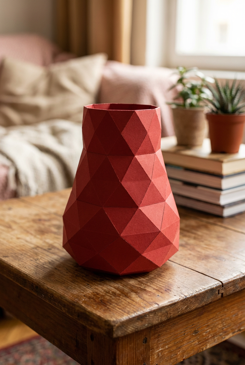 Jarrón de papel decorativo 3D 21 x 16 x 17 – recipiente poligonal para ensamblar, manualidad DIY, papel de 180 g, decoración moderna para el hogar