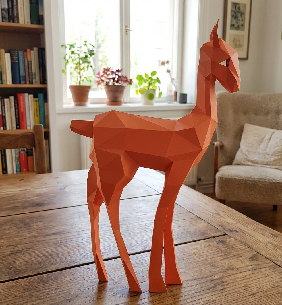 Kit DIY de papel poligonal papercraft 3D de cervatillo, 70x43x11 cm, 72 piezas – Ciervo de cartón geométrico, figura animal creativa para decoración de pared de habitación infantil