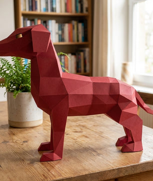 Cute ginger dog 3D papercraft polygonal paper figure for assembly, 50x37x18 cm, 65 parts – DIY craft, sculptural cardboard dog, geometric decor for entryway