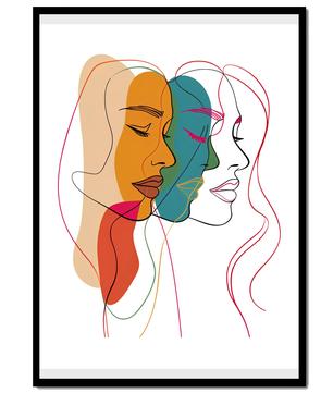 Abstract female faces wall art | Colorful minimalist line drawing | Modern poster or canvas - Mi tienda