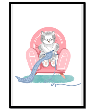 Cozy knitting cat relaxing in an armchair with a warm scarf - Mi tienda