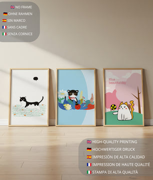 Pósters Coloridos con Gatos en Estilo Ilustrado para Decoración