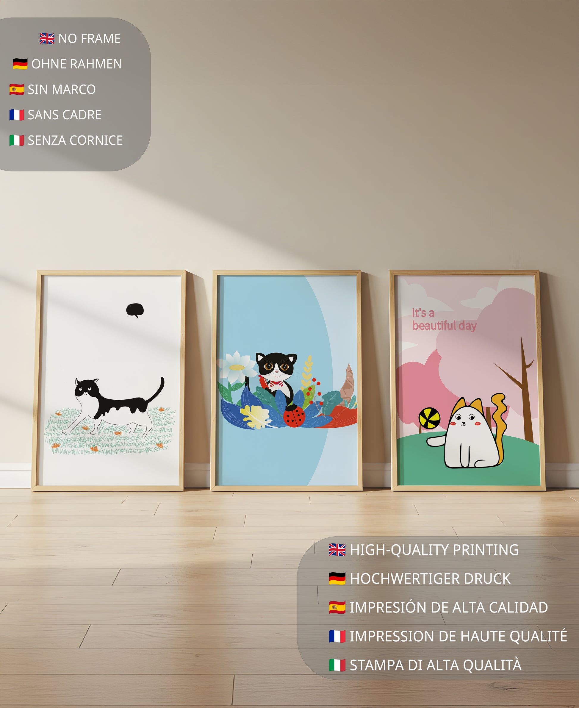 Pósters Coloridos con Gatos en Estilo Ilustrado para Decoración