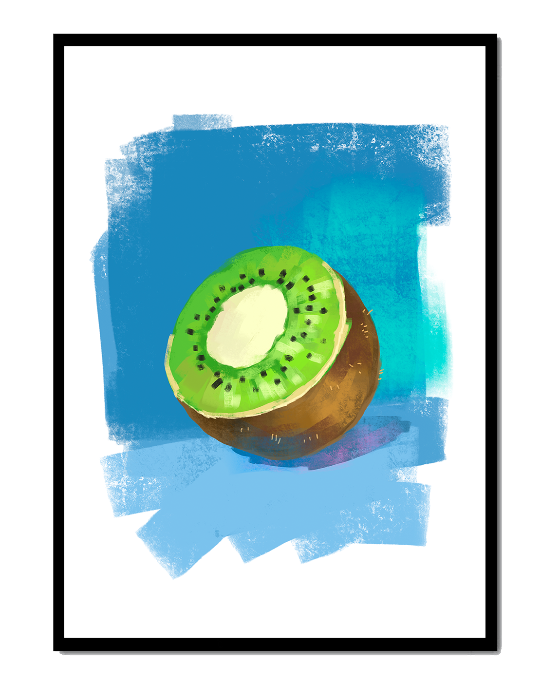 Illustration of a kiwi with a textured blue background