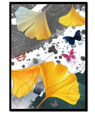 Artistic Composition with Yellow Leaves and Butterflies