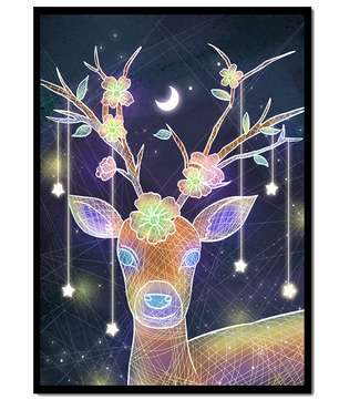 Illuminated Fantasy Deer with Floral Antlers and Hanging Stars - Mi tienda
