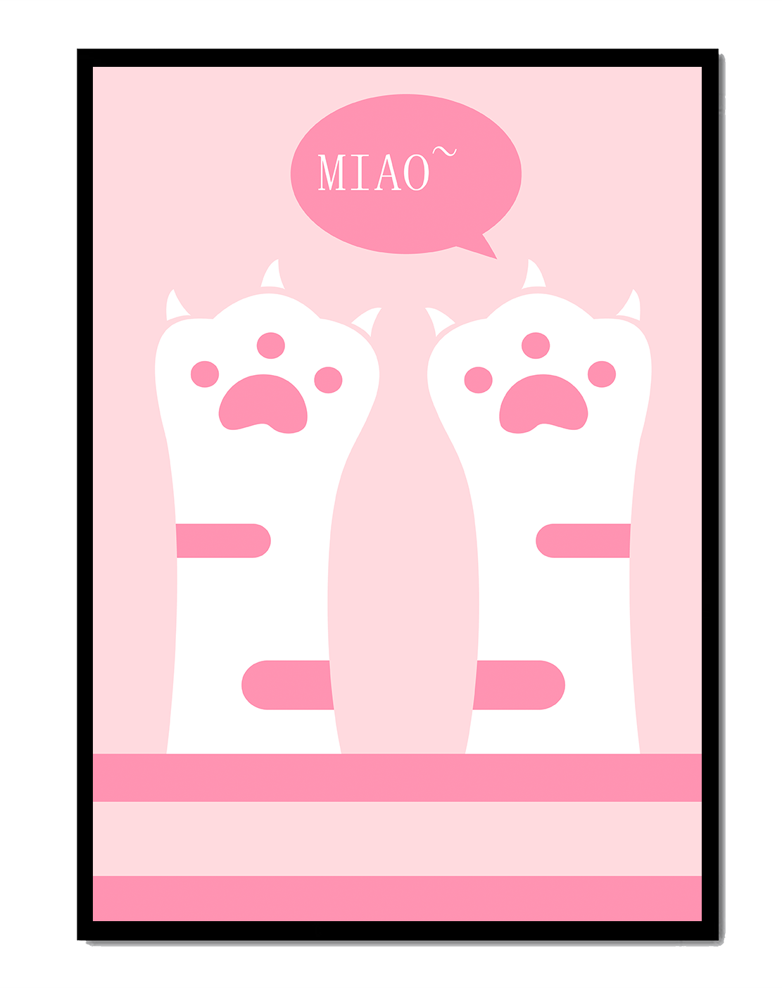 Playful cat paws illustration with speech bubble saying "Miao"