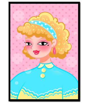 Retro pop art style portrait with polka dot background