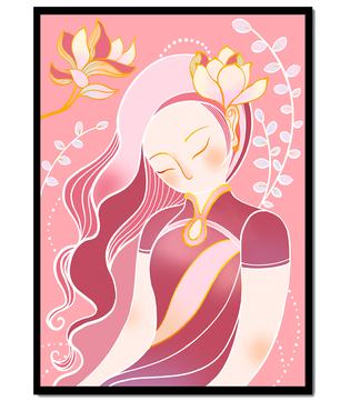Elegant floral-themed female portrait with golden accents