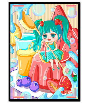 Scène de dessert fantaisiste avec un personnage mignon et des couleurs vives