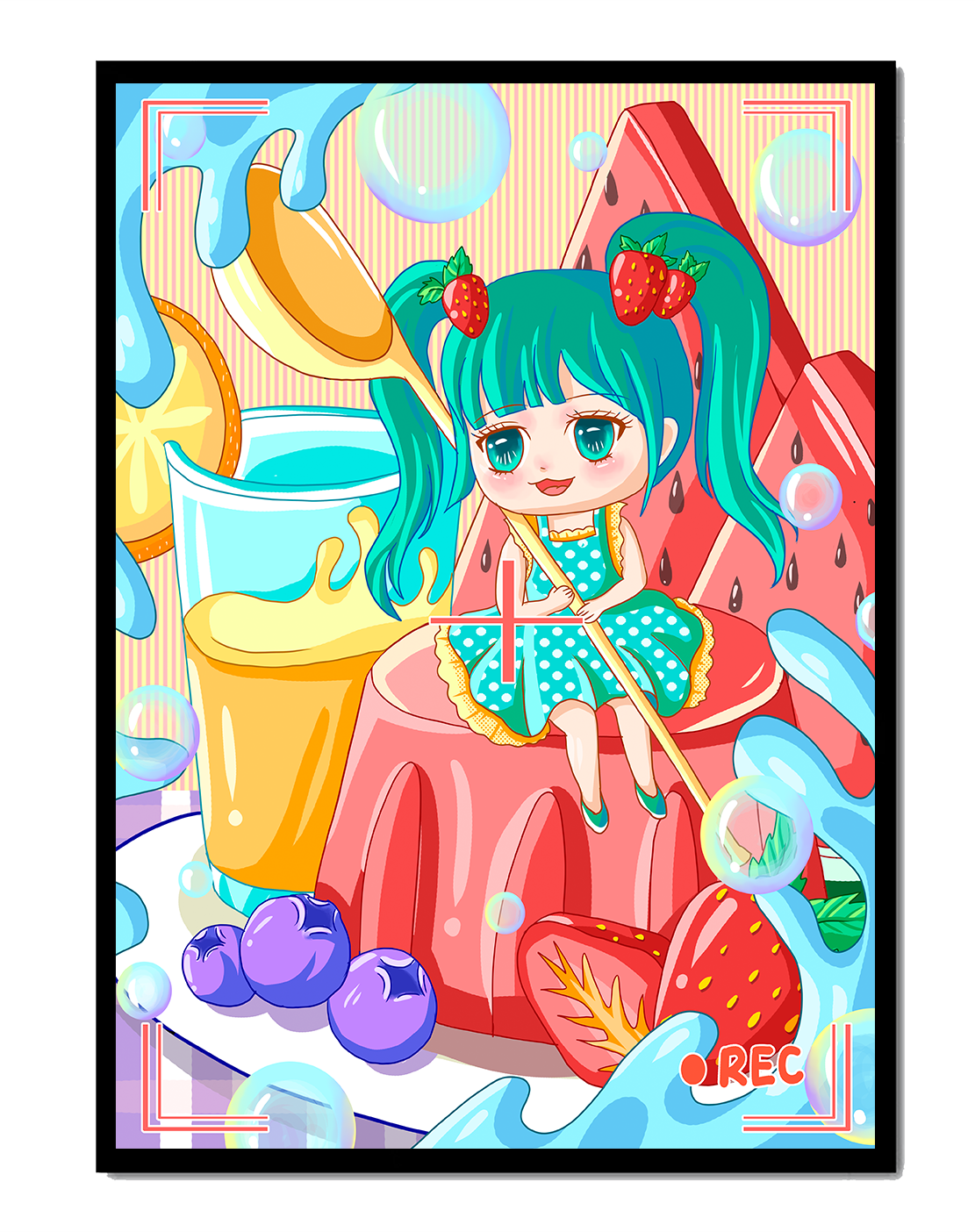 Whimsical dessert scene with cute character and vibrant colors