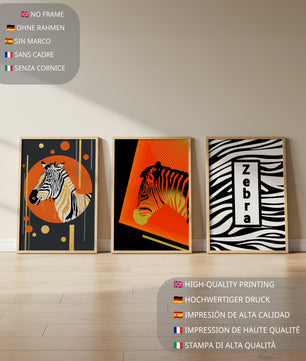 Ensemble d'impressions artistiques de zèbres au design moderne