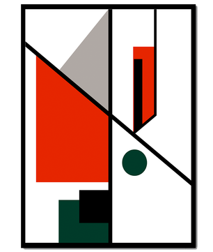 Geometric Abstract Art with Red and Green Accents