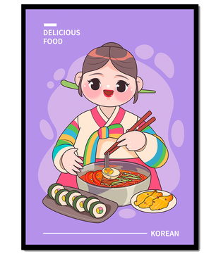 Charming illustration of Korean cuisine with a cheerful character