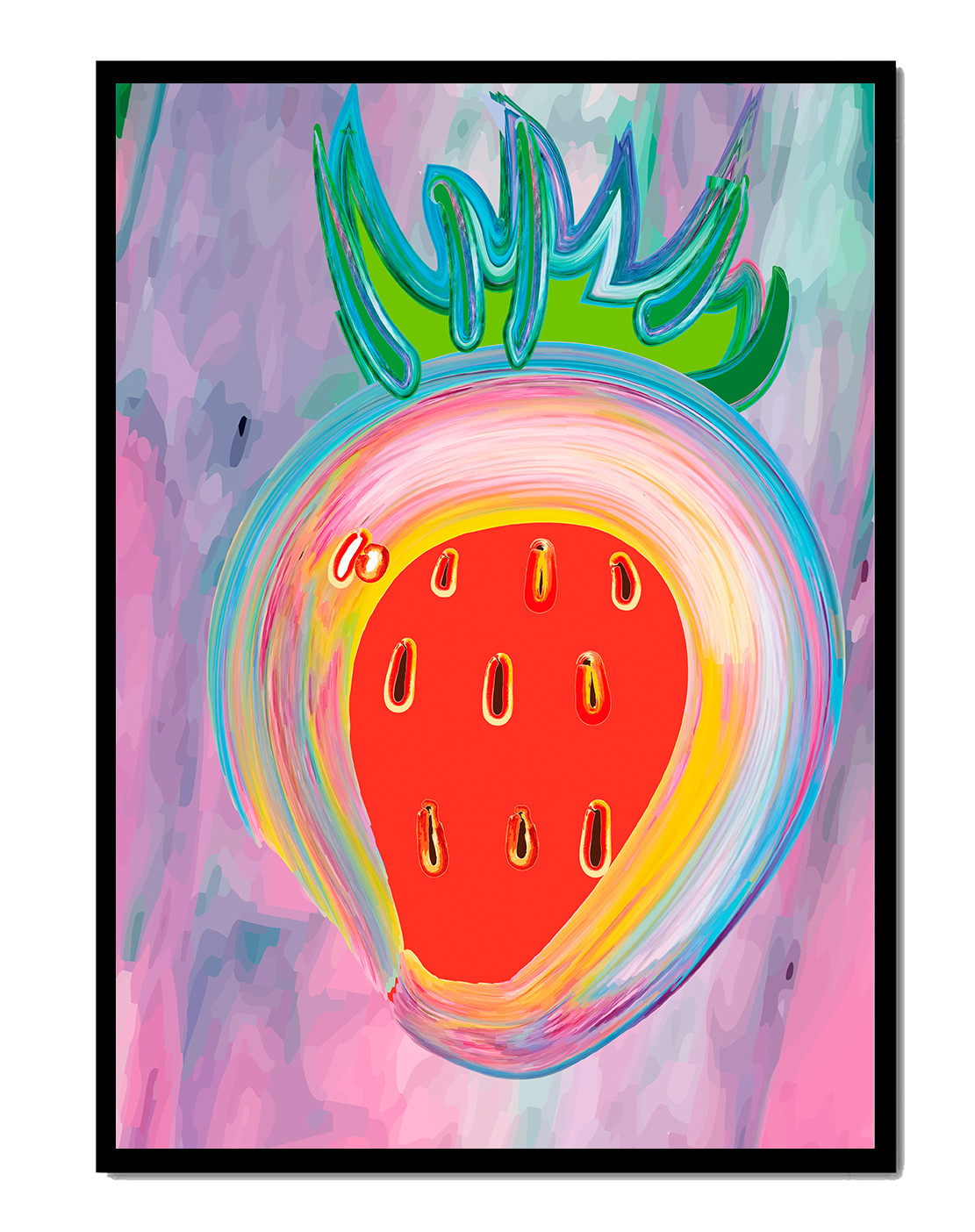 Colorful abstract strawberry with vibrant brush strokes