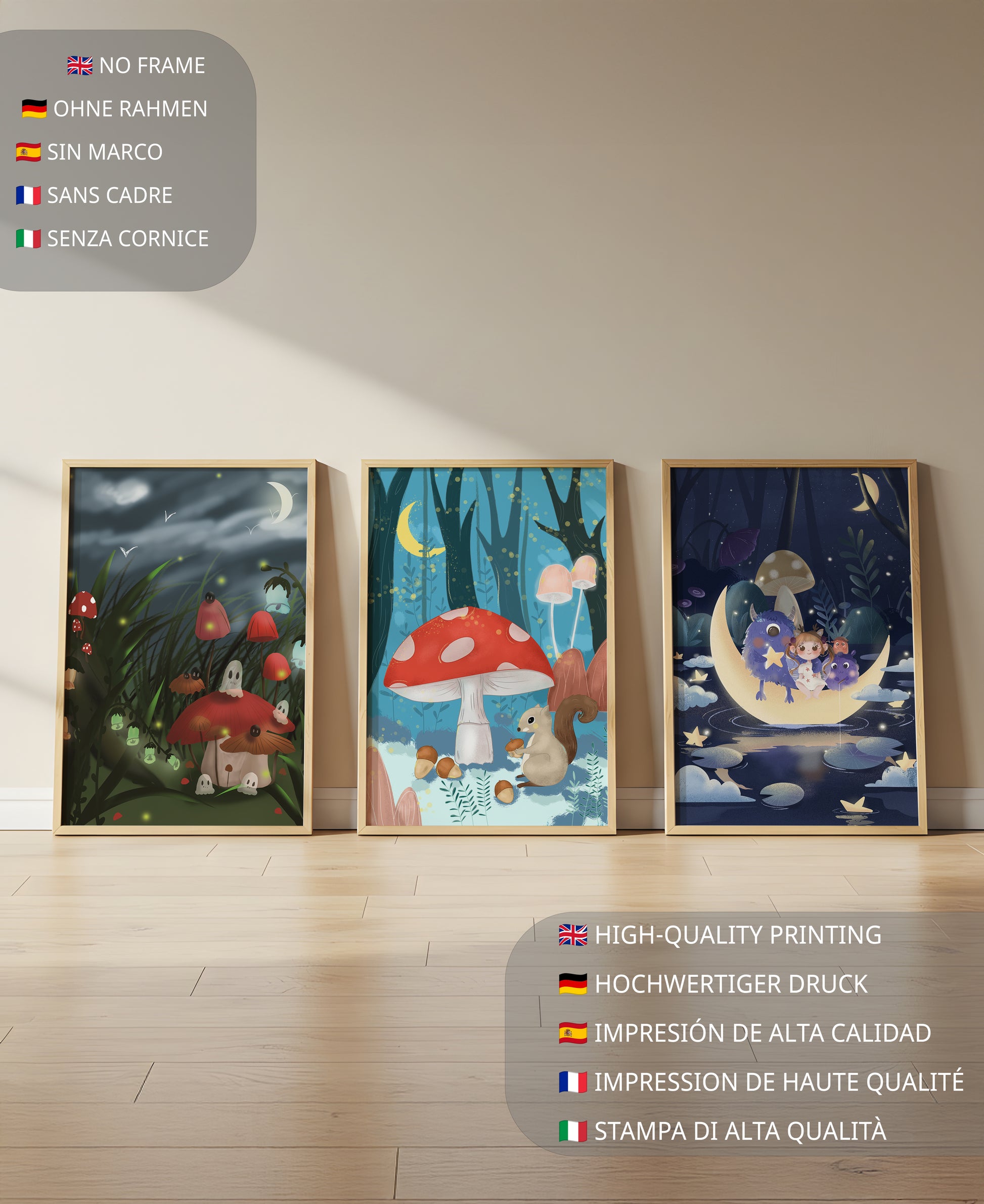 Illustrations de fées avec des champignons dans la forêt