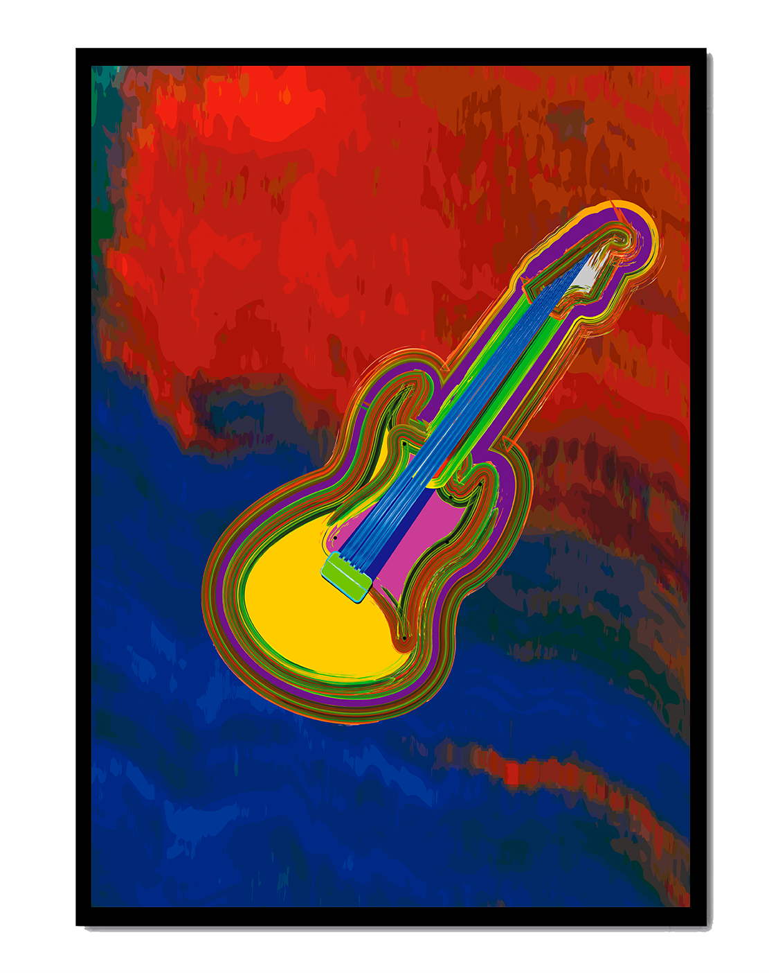 Vibrant abstract guitar illustration with bold colors
