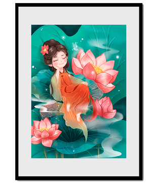 Charmante illustration d'une fille se reposant parmi des fleurs de lotus