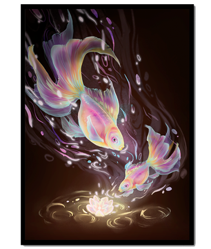 Colorful Koi Fish in a Dreamlike Underwater Scene with Illuminated Elements