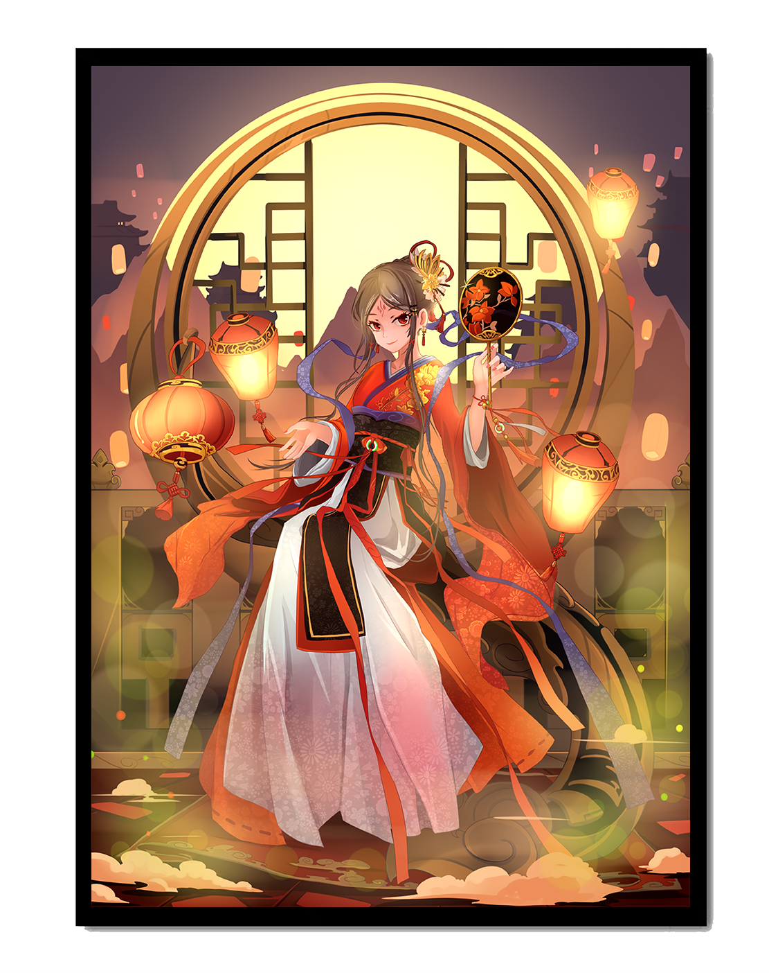 Elegant Asian-inspired fantasy artwork with lanterns