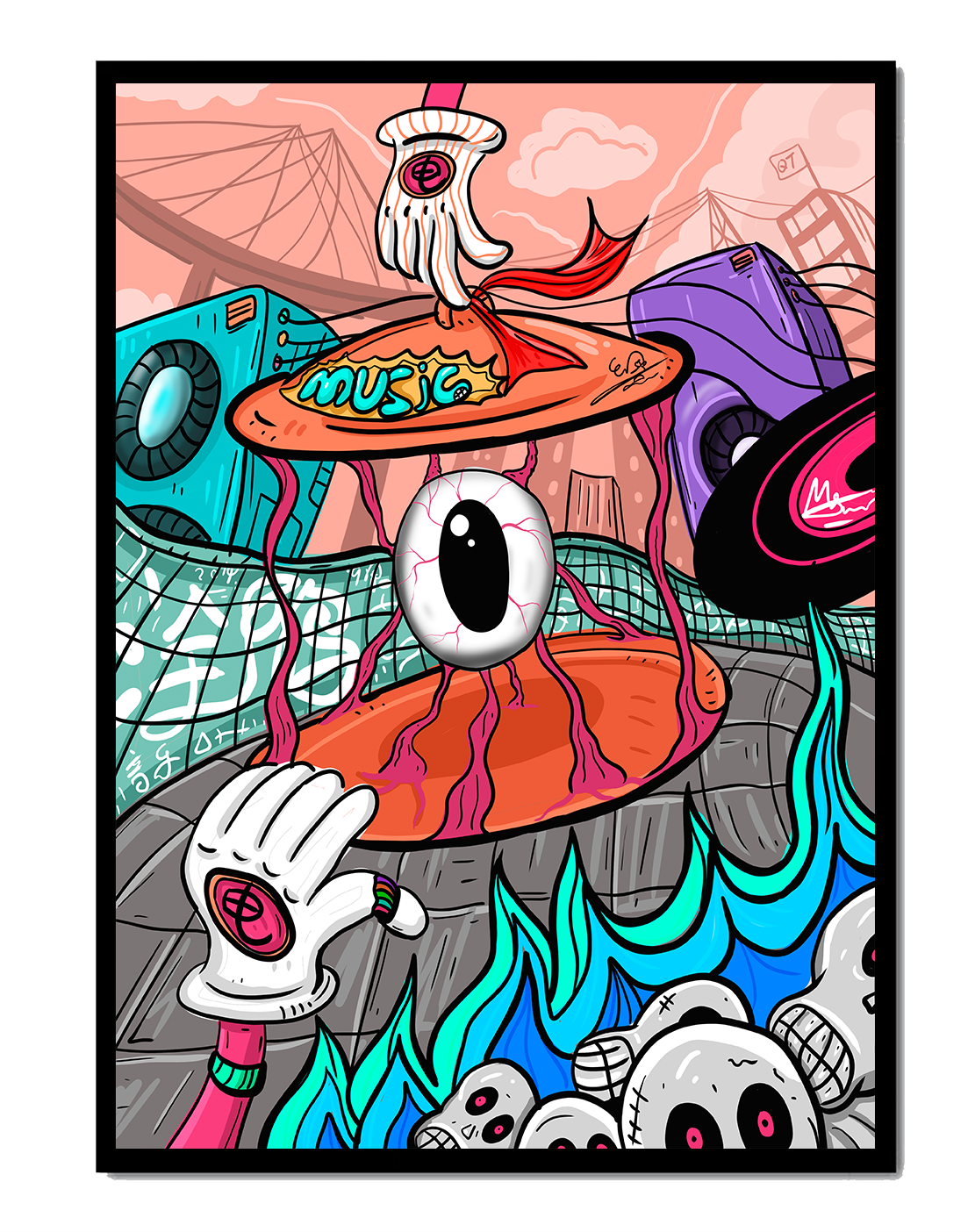 Colorful abstract surrealism illustration featuring vivid eye and surreal elements