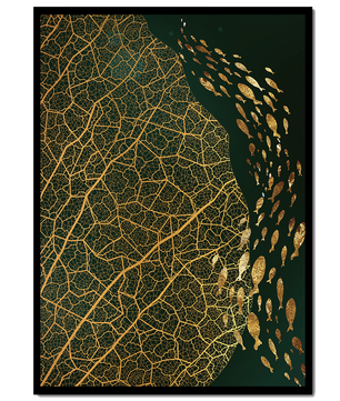 Hoja abstracta con patrón geométrico y siluetas de peces