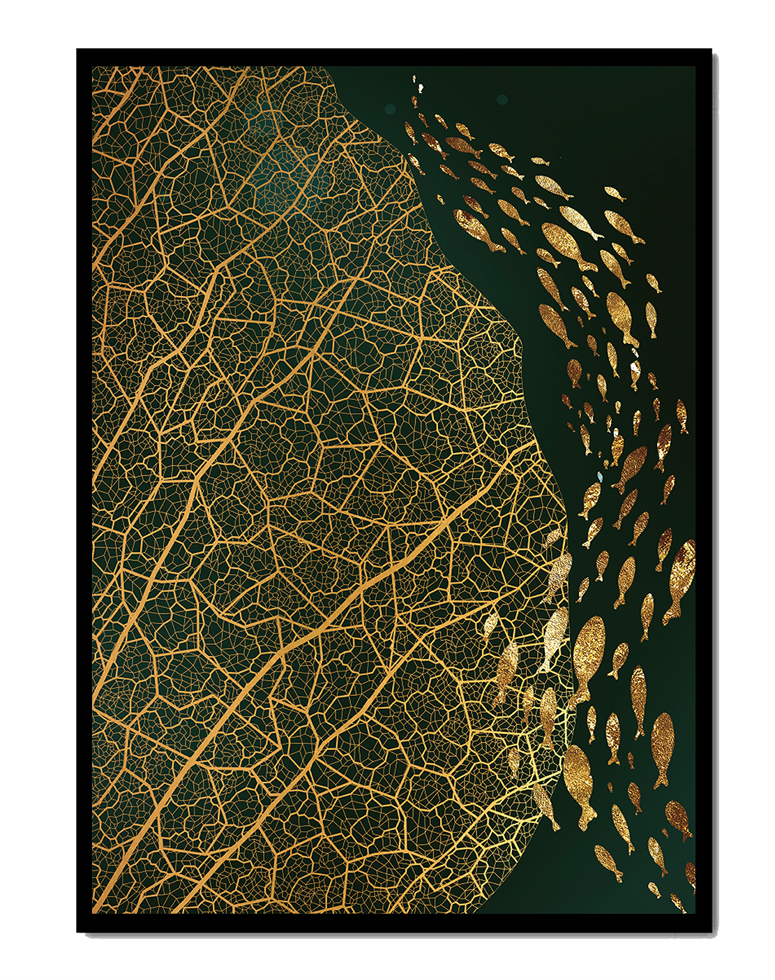 Hoja abstracta con patrón geométrico y siluetas de peces