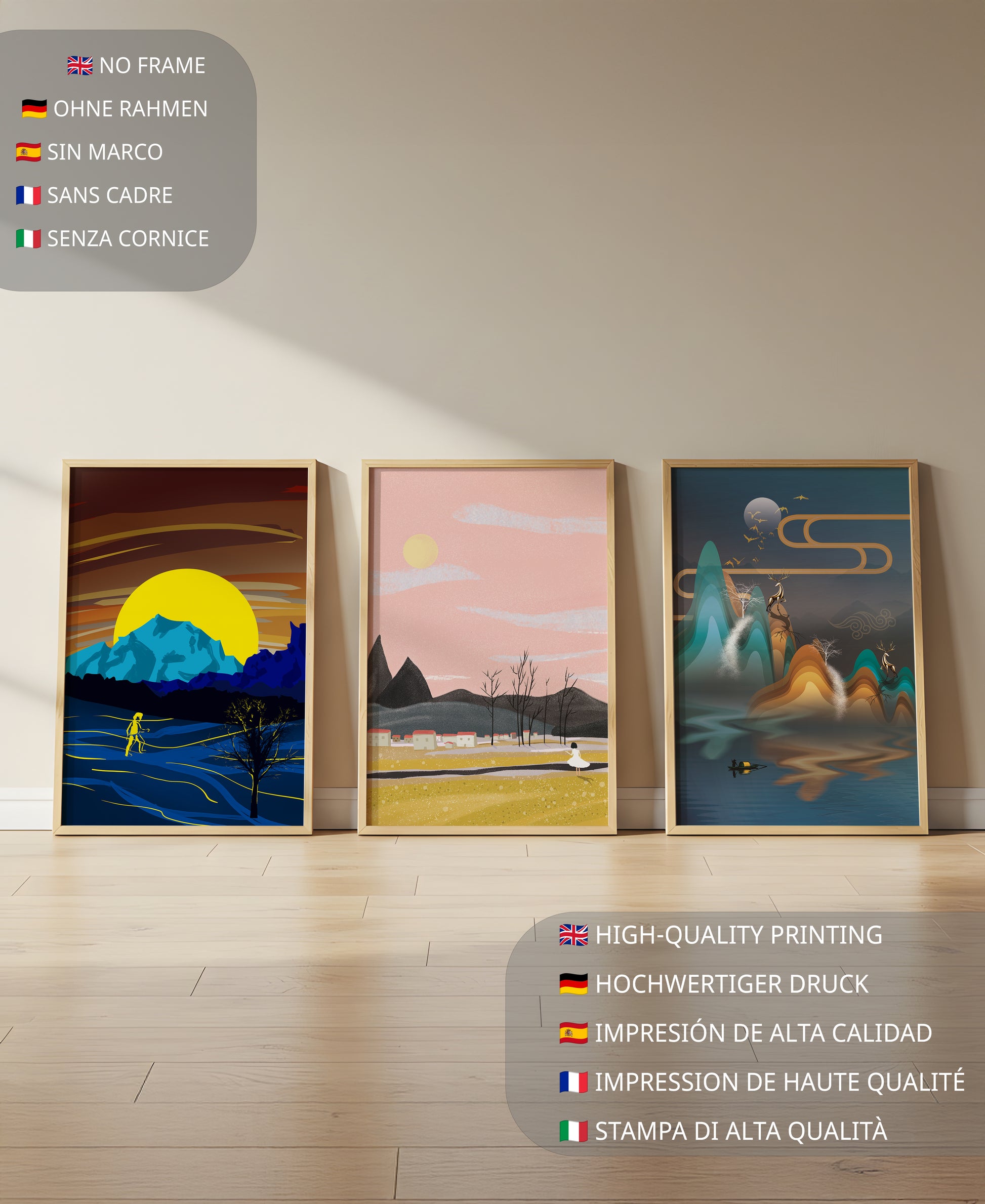 Tríptico de Paisajes Contemporáneos en Colores Vibrantes