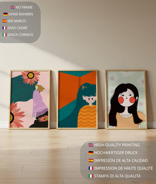 Illustrations modernes colorées sans cadre avec portraits