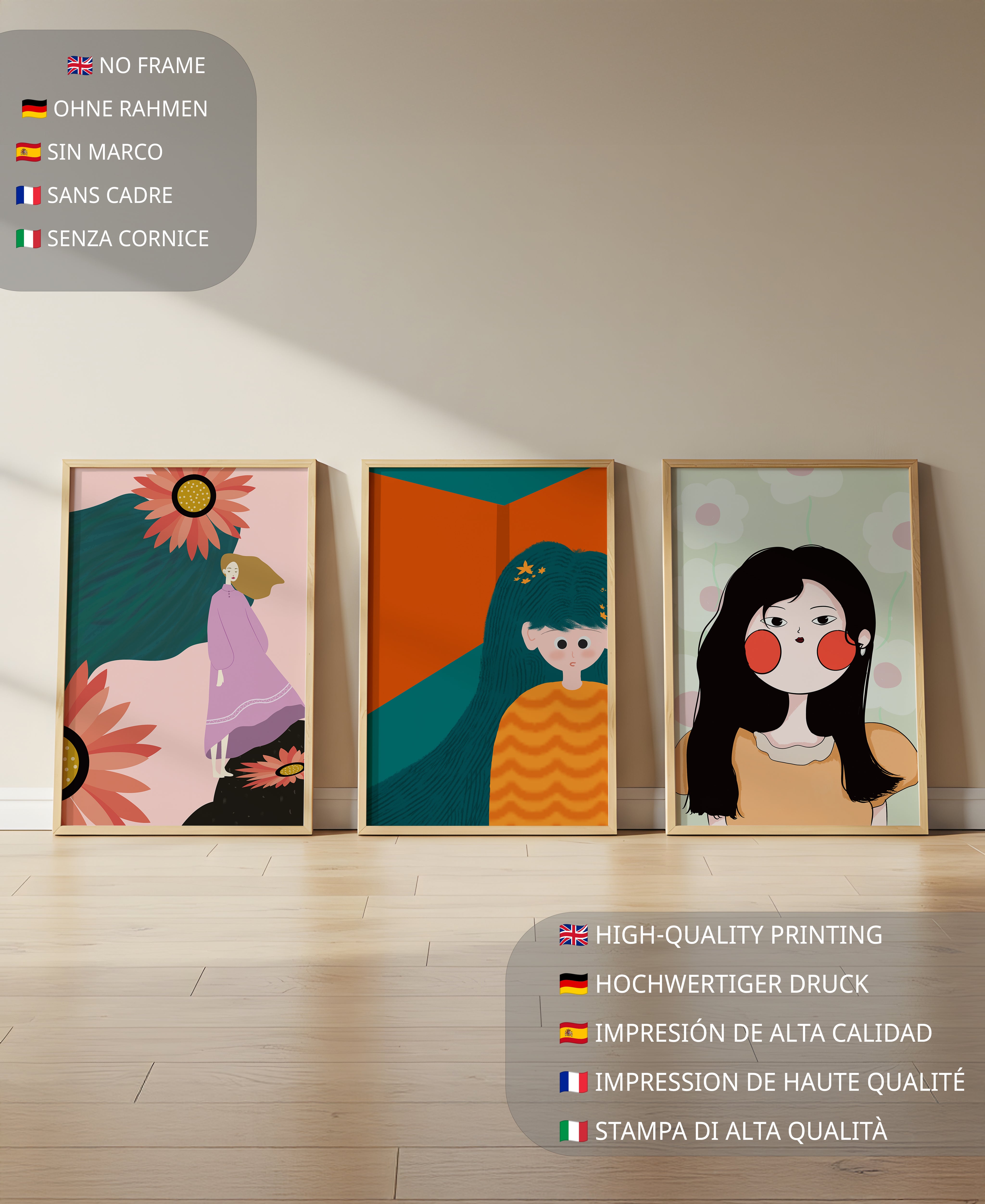 Illustrations modernes colorées sans cadre avec portraits