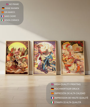 Triptyque d'art fantastique avec des personnages imaginaires