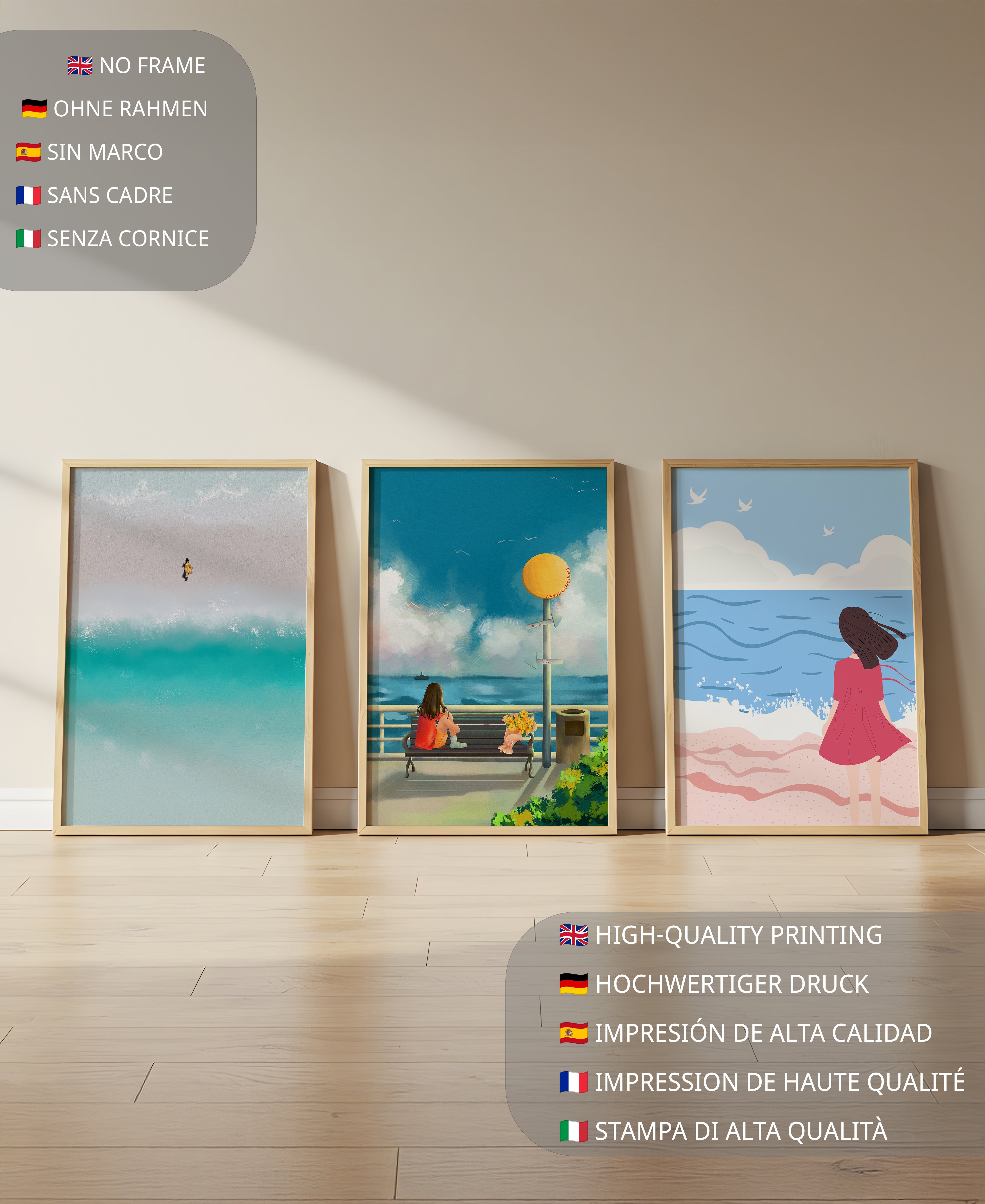 Cuadros Minimalistas de Playa y Mar con Personajes