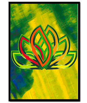 Diseño abstracto de loto con colores vivos y formas orgánicas