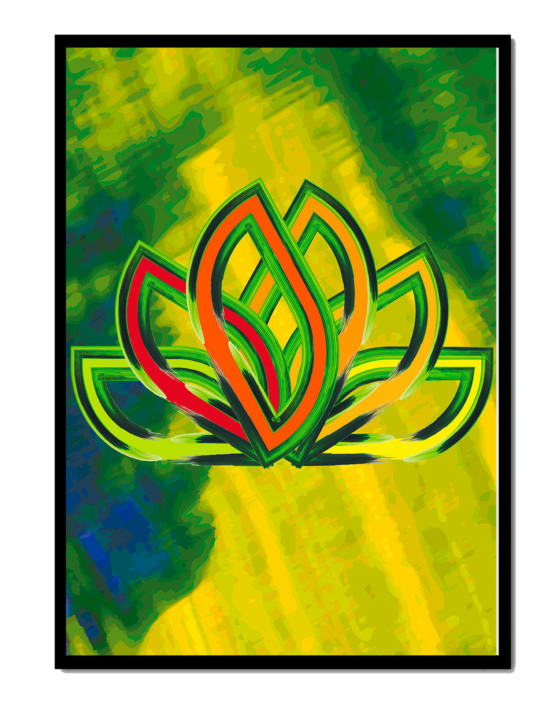 Diseño abstracto de loto con colores vivos y formas orgánicas
