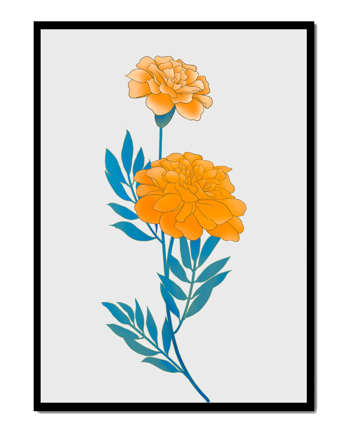 Elegante Illustration lebendiger Ringelblumen auf grünem Hintergrund