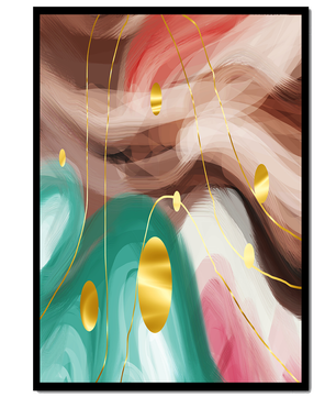 Diseño abstracto de remolinos coloridos con círculos dorados