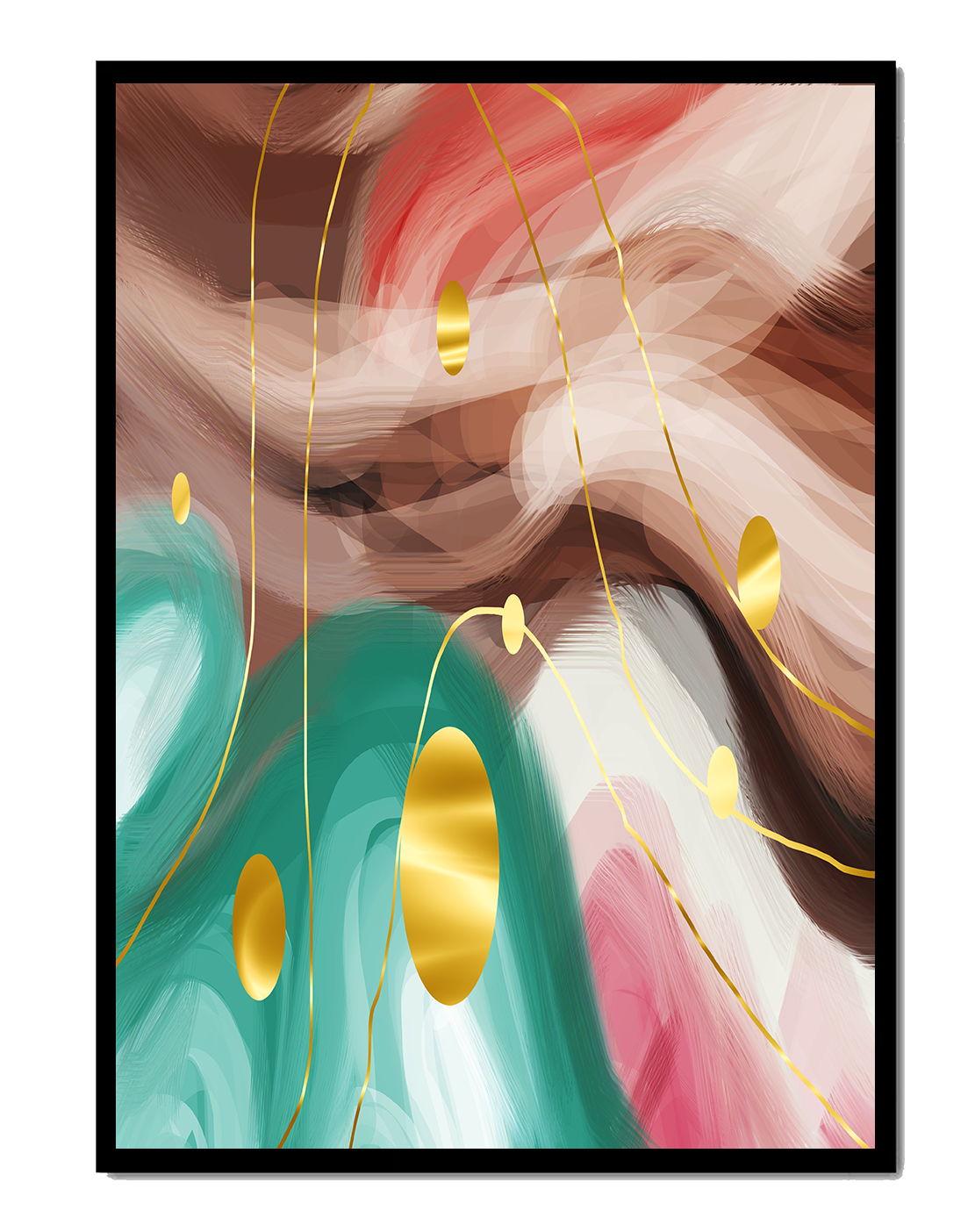 Abstract colorful swirl design with golden circles