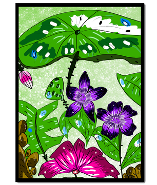 Bunte Blumenillustration mit exotischen Blumen und Blättern