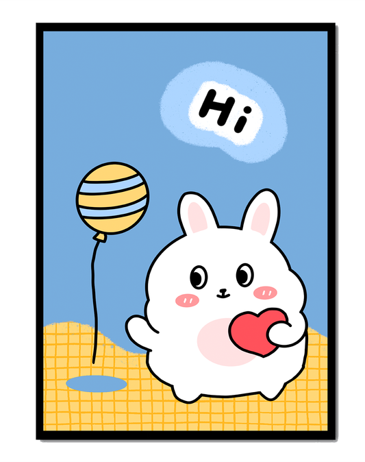 Adorable cartoon bunny with balloon and heart illustration