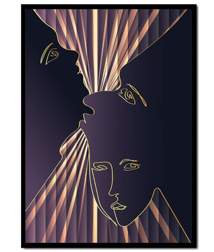 Modern Line Art Faces with Abstract Gold Accents - Mi tienda