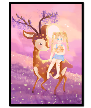 Whimsical Evening in the Enchanted Forest with Girl and Deer - Mi tienda