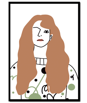 Minimalist Portrait of a Woman with Long Hair and Abstract Design Elements - Mi tienda